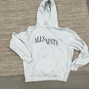All Saints White Hoodie with Black Lettering